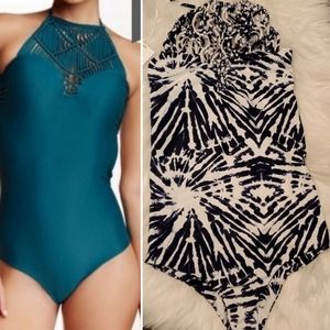 Mikoh Morea Tie Dye Halter Macrame Boho Top One Piece Swimsuit